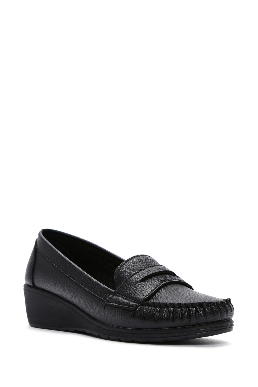 Women's Black Wedge Heeled Loafer
