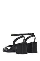 Woman Black Ankle-Buckle Chunky-Heel Leather Sandal | Derimod