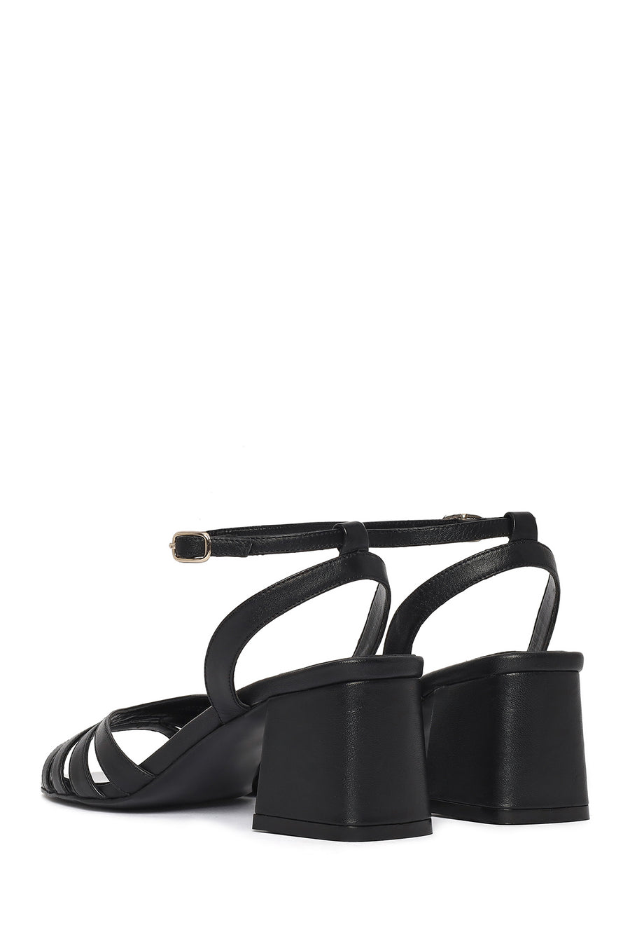 Woman Black Ankle-Buckle Chunky-Heel Leather Sandal
