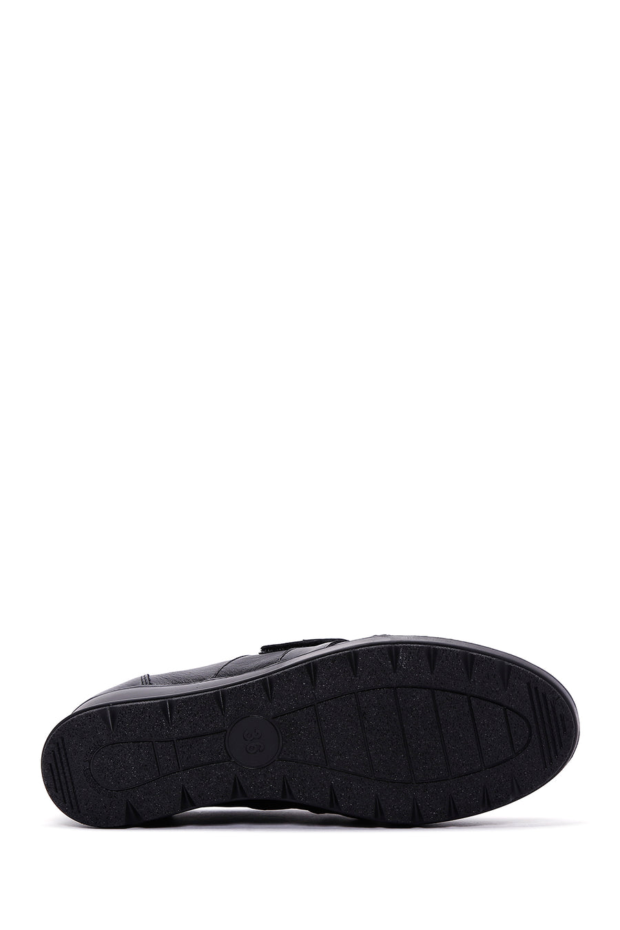 Women's Black Leather Wedge Heeled Comfort Shoes