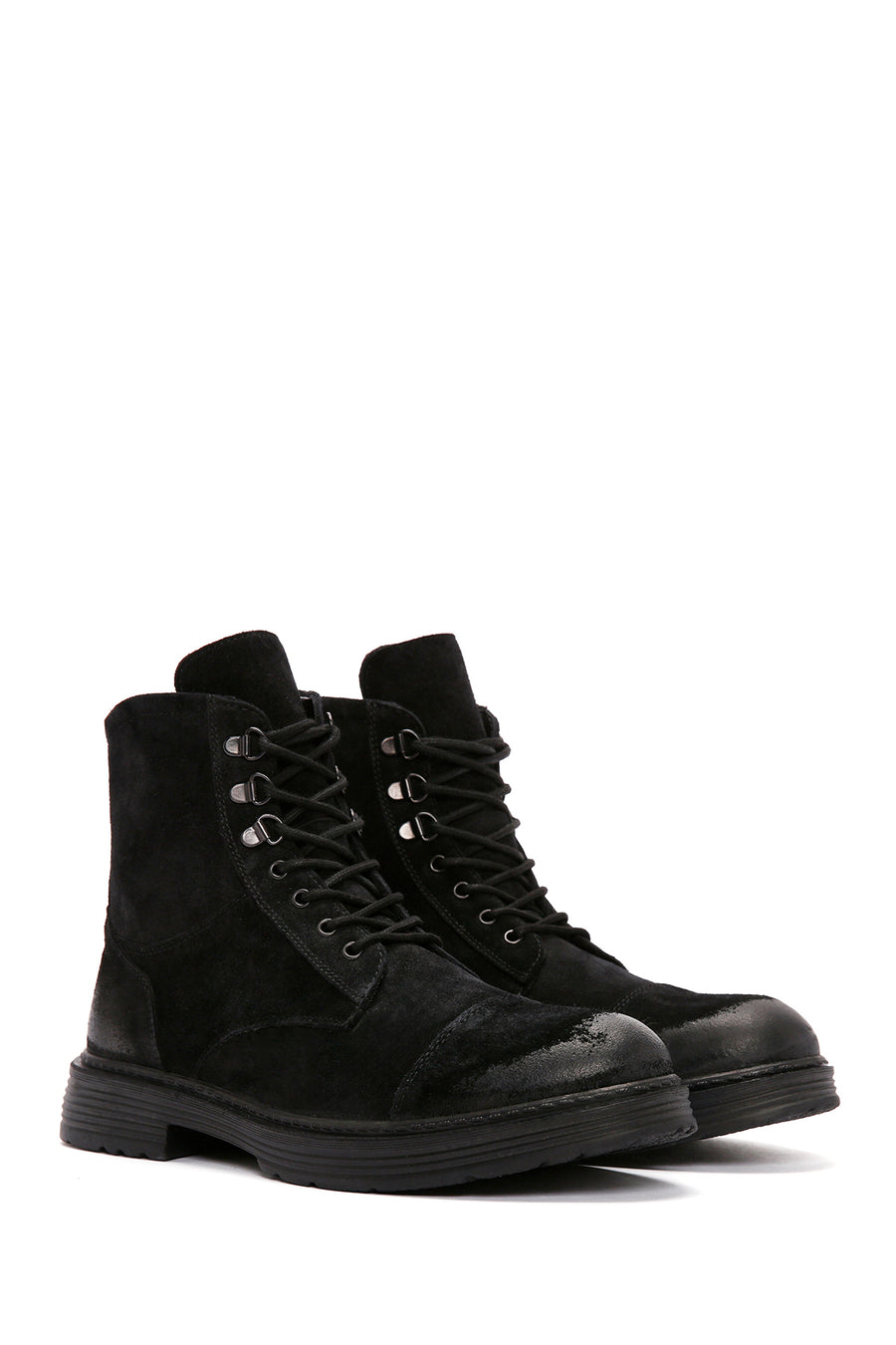 Men's Black Zippered Suede Leather Casual Boots