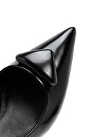 Women's Black Open Back Thin Heeled Leather Shoes | Derimod
