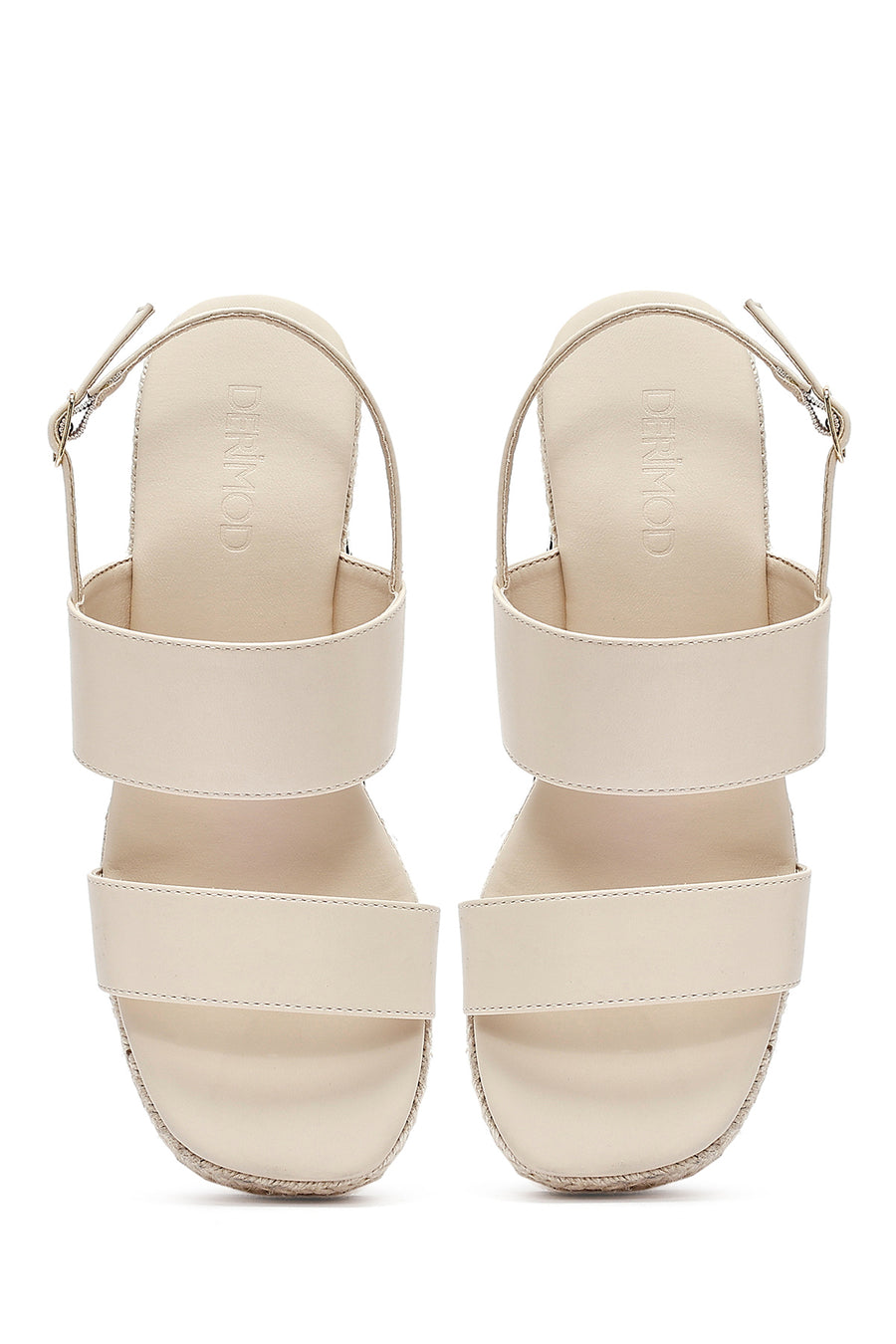 Women's Beige Ankle Buckle Wedge Heel Espadrille Sandals