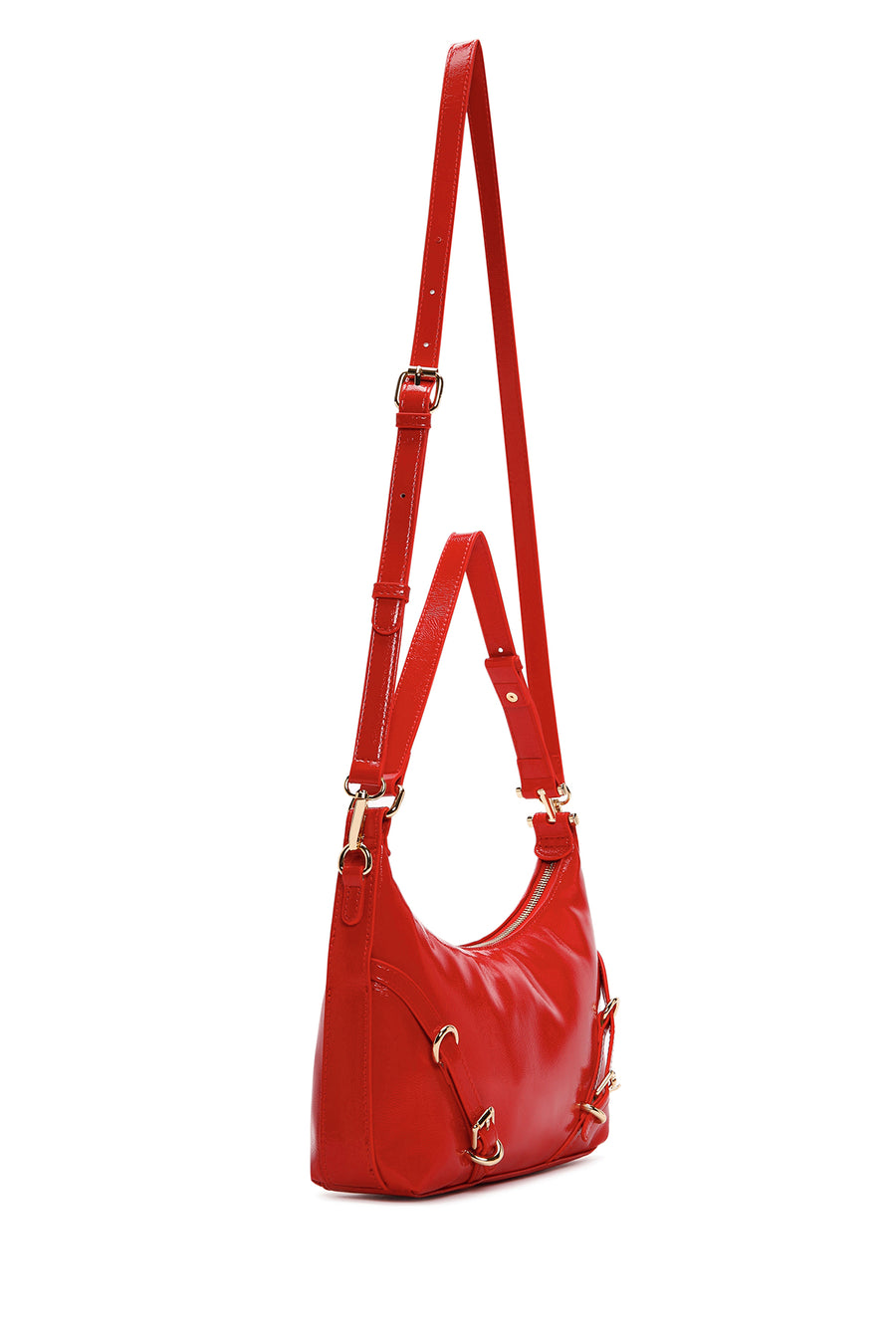 Women's Red Long Strap Patent Leather Shoulder Bag