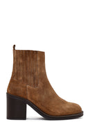 Women's Brown Zippered Thick Heel Suede Leather Boots | Derimod