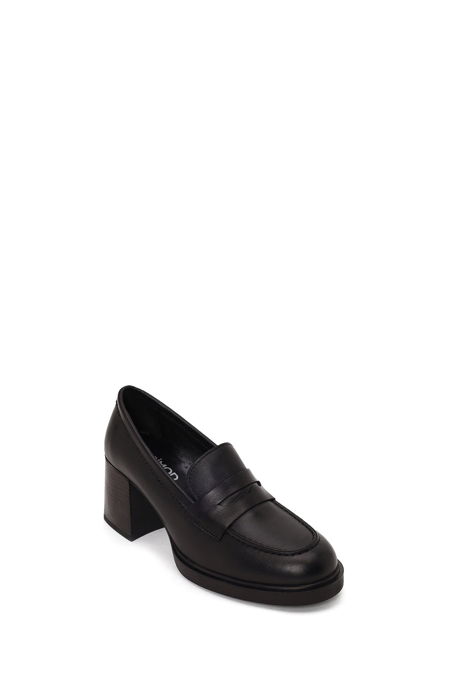 Woman Black Chunky-Heeled Leather Masculine Loafer