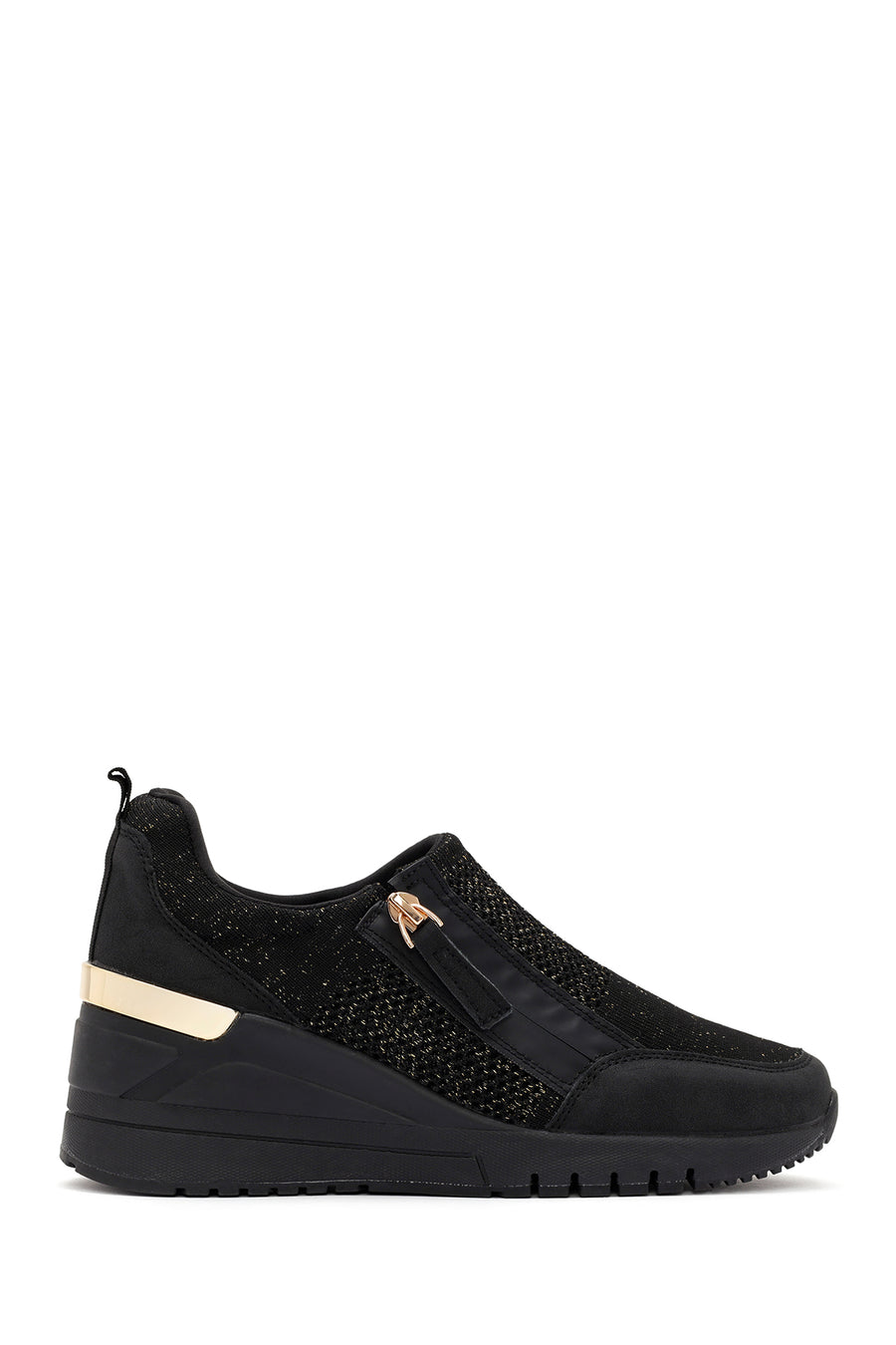 Derimod Zero Women's Black Zippered Wedge Heel Fabric Sneakers 24WFD43086F | Derimod