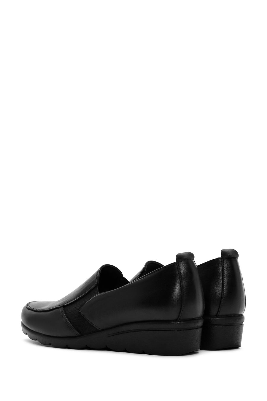 Women's Black Thick Soled Leather Comfort Shoes