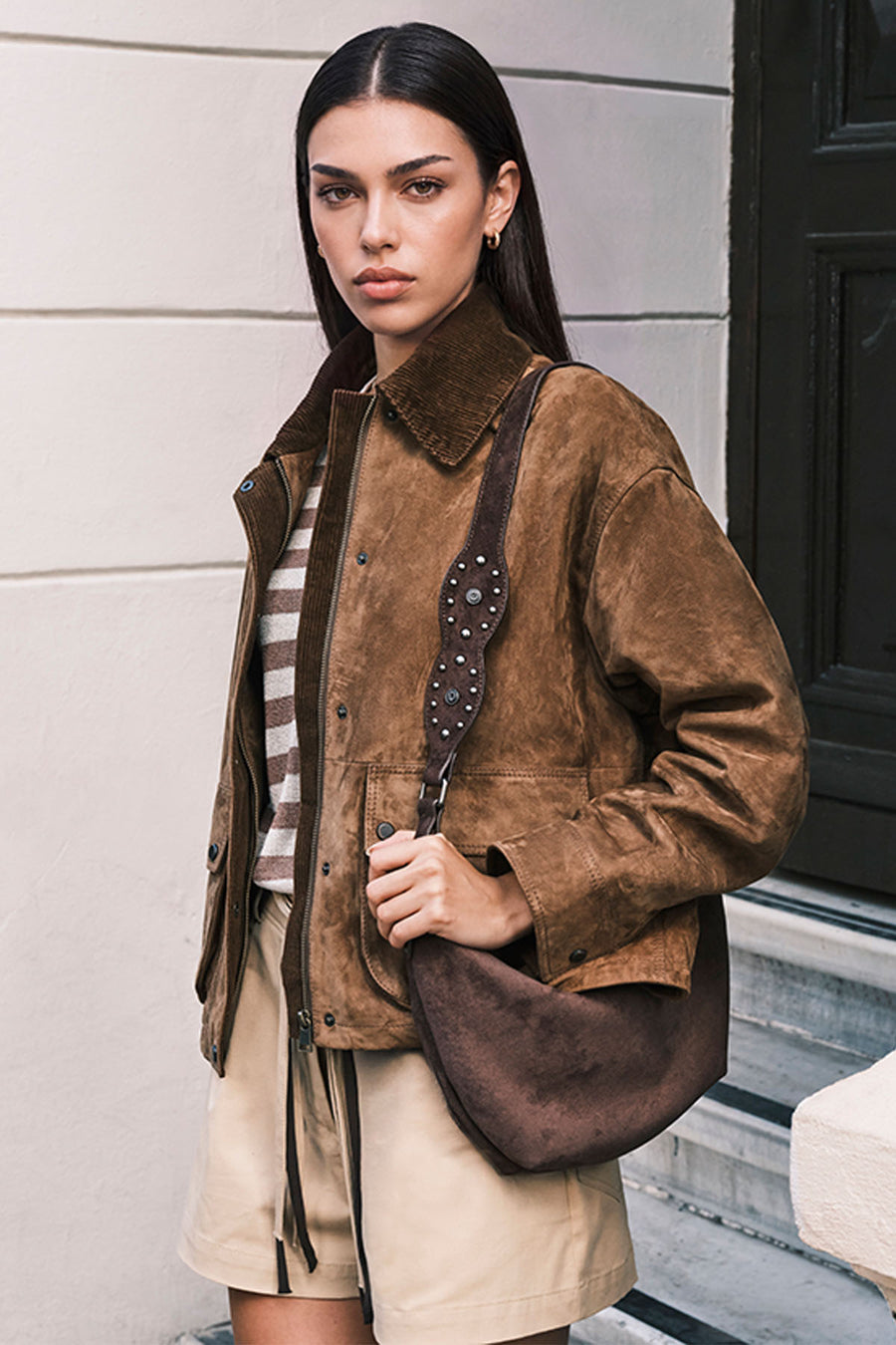 Freedom Woman Camel Oversize Suede Leather Jacket
