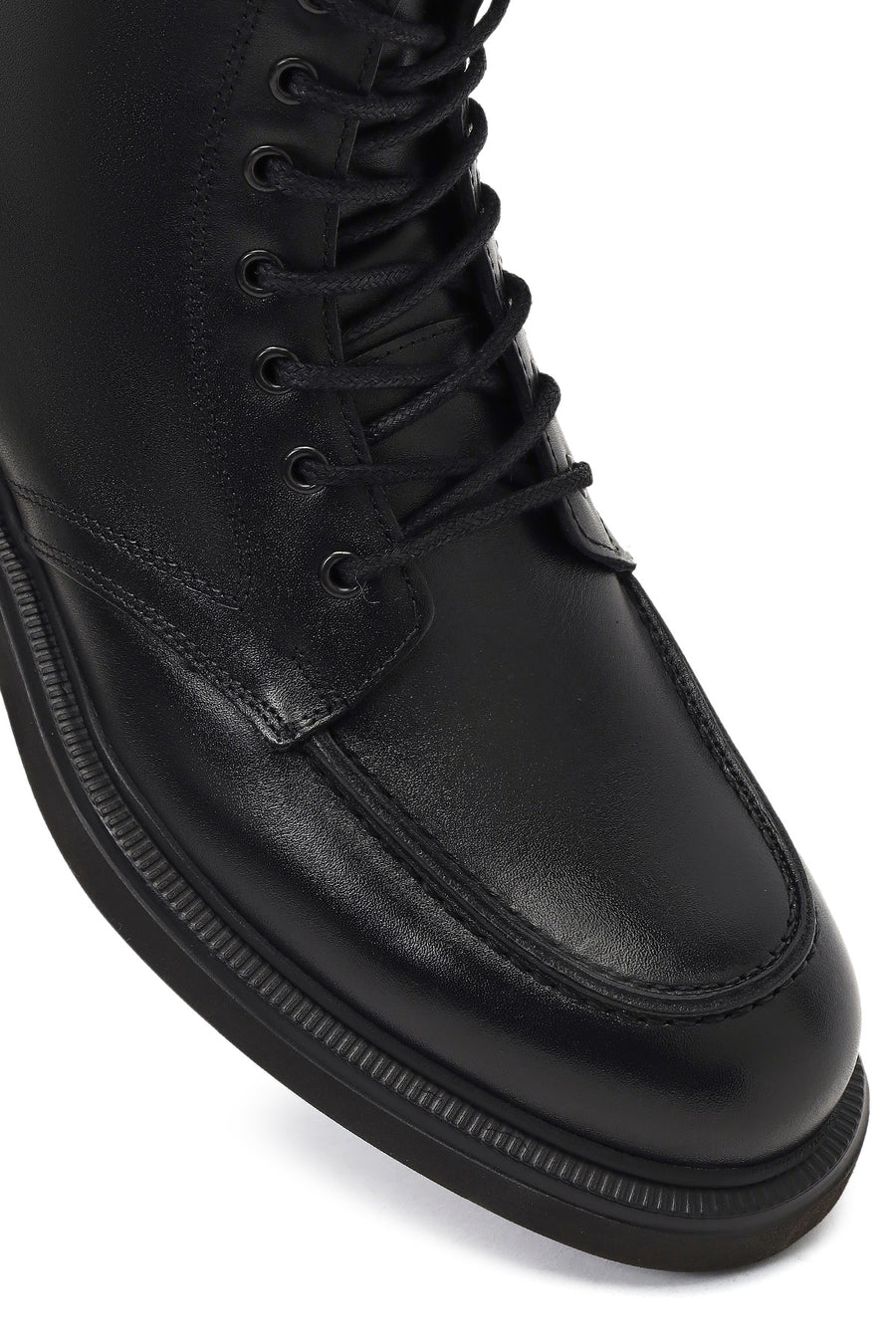 Men's Black Lace-Up Zipper Leather Casual Boot
