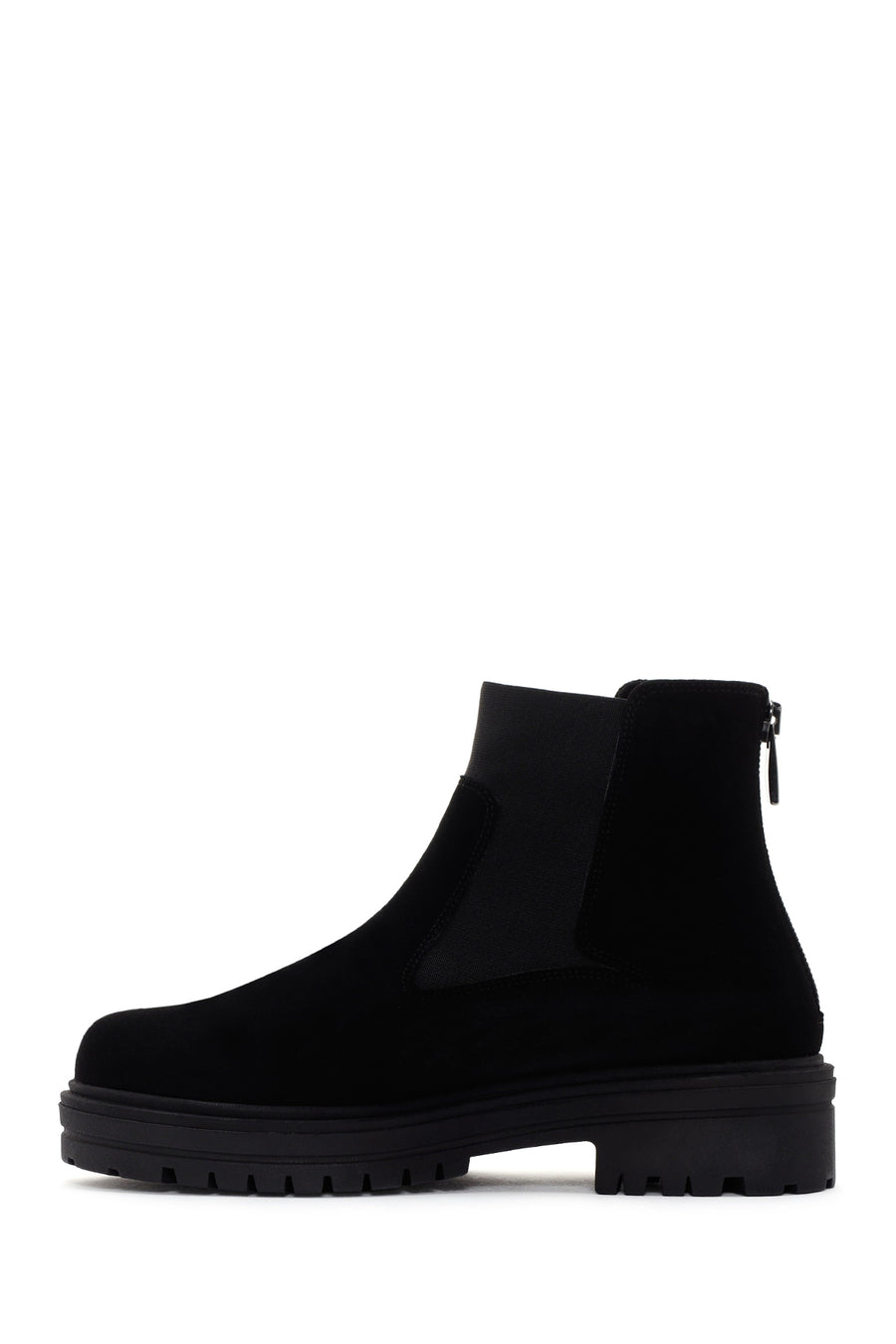 Women's Black Zippered Suede Leather Chelsea Boots