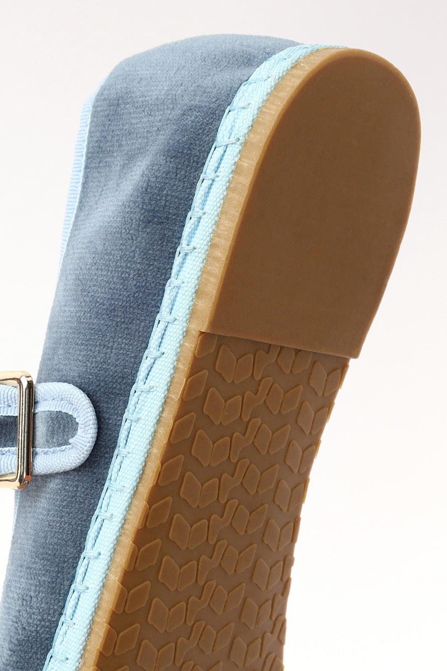 Woman Blue Buckled Fabric Mary Jane Ballerine flats
