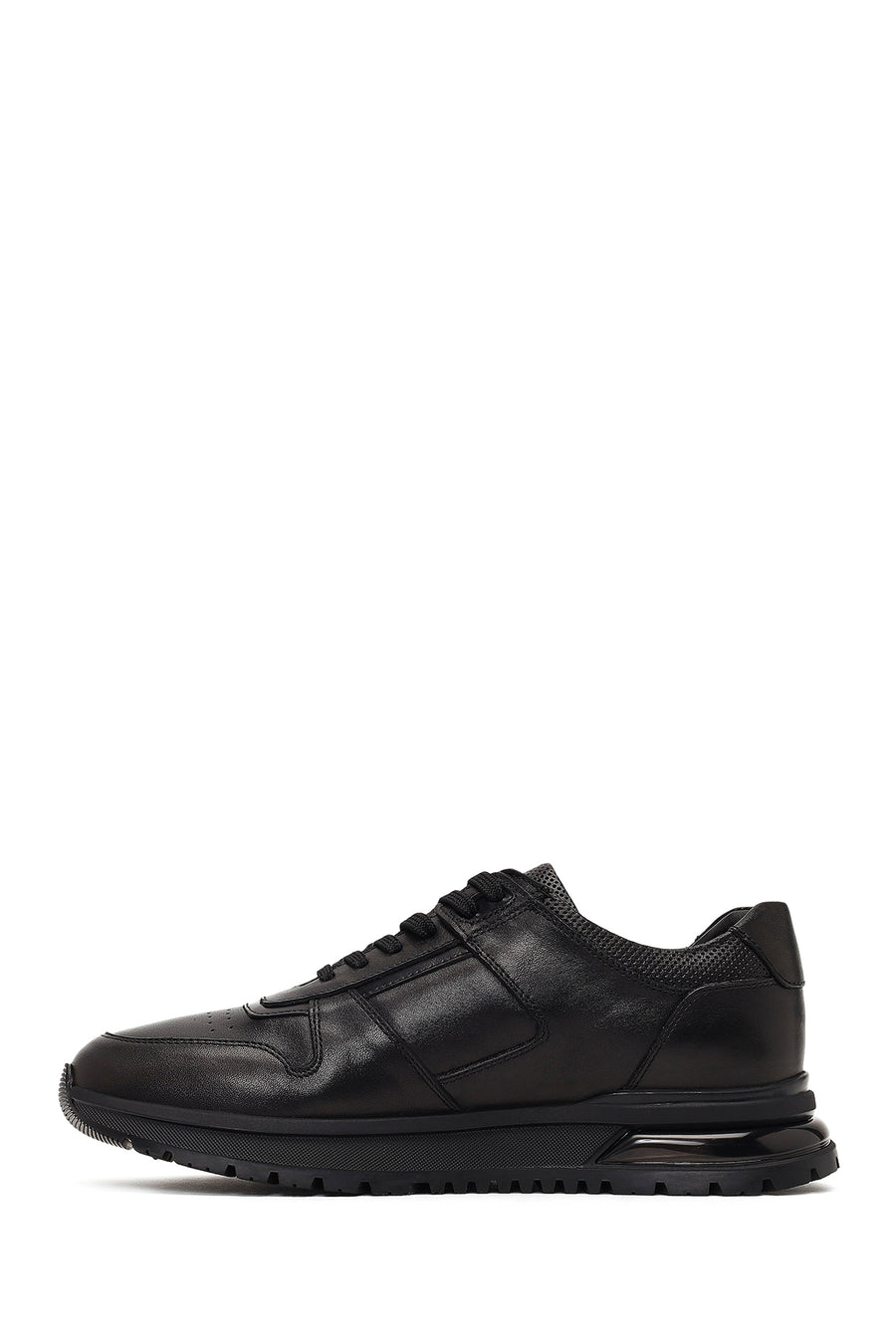 Men's Black Lace-Up Leather Casual Sneaker