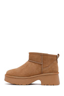 Woman Tan Thick-Soled Fur-Lined Suede Teddy Boots | Derimod