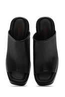 Women's Black Platform Thick High Heel Leather Slippers | Derimod