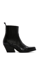 Women's Black Leather Cowboy Western Heeled Boots | Derimod