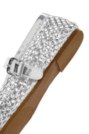 Women's Silver Mesh Stone-Studded Ballet Flats | Derimod