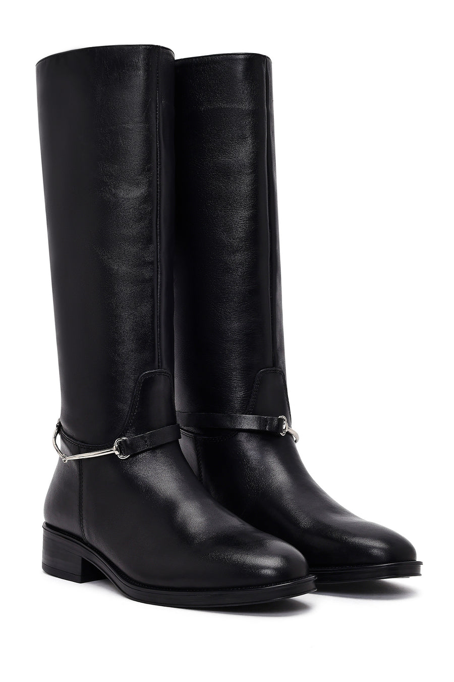 Women's Black Leather Boots with Accessories