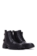 Male Black Zip Closure Thick-Soled Leather Combat Boots | Derimod