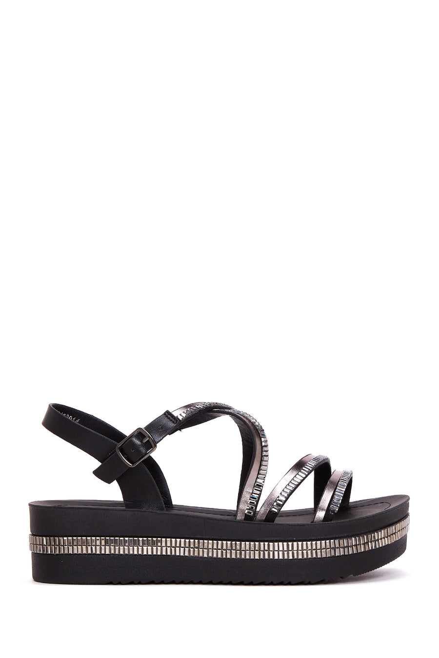 Women's Black Stone Thick Soled Flat Sandals 22SFE468914 | Derimod