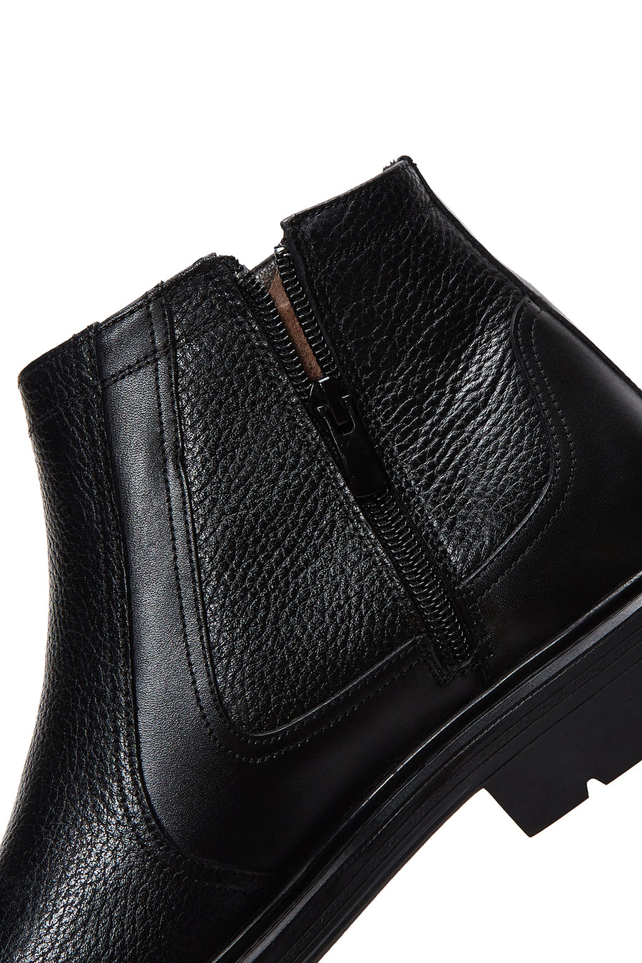 Men's Black Zippered Leather Casual Boots