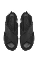 Women's Black Strappy Thick Soled Leather Comfort Sandals | Derimod
