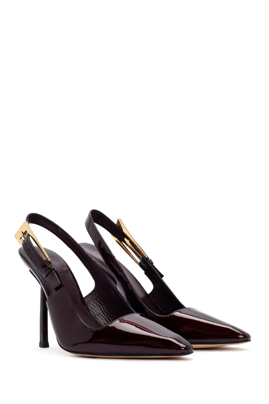 Woman Burgundy Backless High Thin-Heeled Patent Leather Leather Shoes