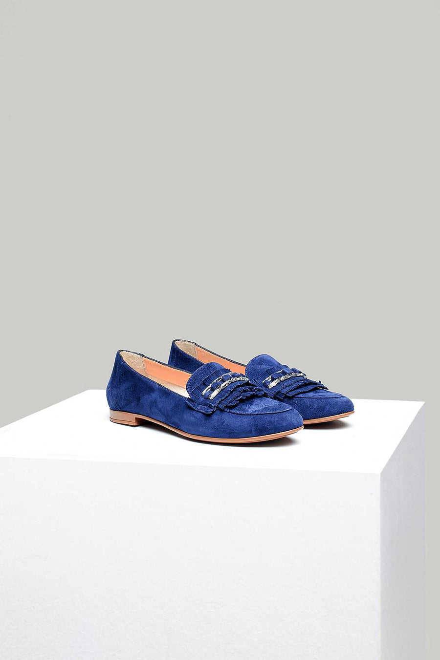 Navy Blue Buckle Women's Leather Shoes