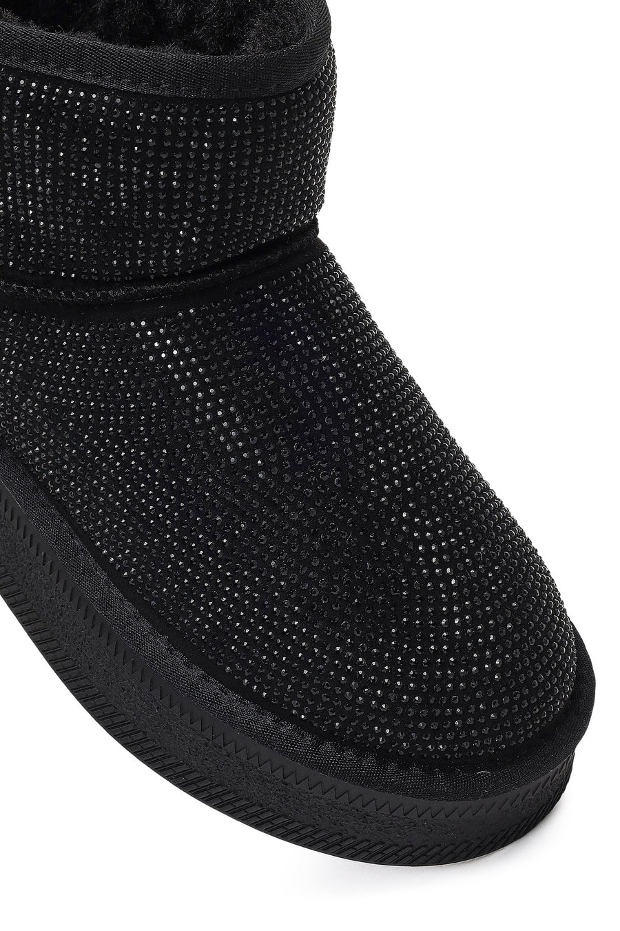 Woman Black Thick-Soled Embellished Leather Teddy Boots