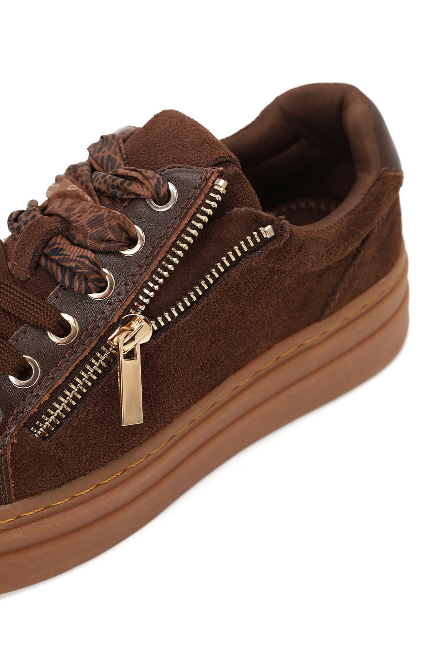 Kadın Kahverengi Bağcıklı Kalın Tabanlı Süet Deri Sneaker