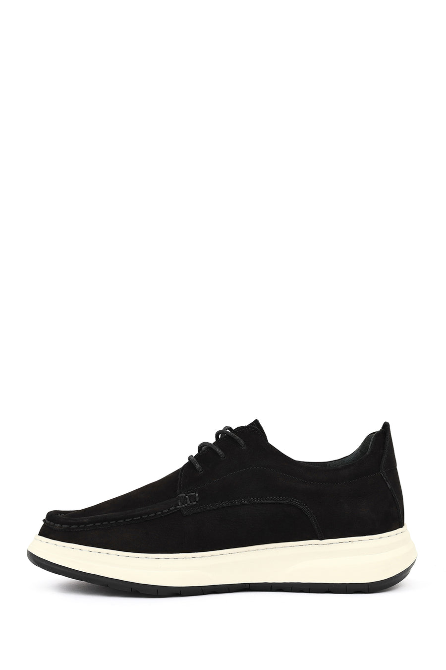 Men's Black Lace-Up Chunky Sole Nubuck Leather Casual Shoes