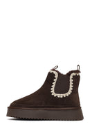 Woman Brown Thick-Soled Patterned Suede Teddy Boots | Derimod