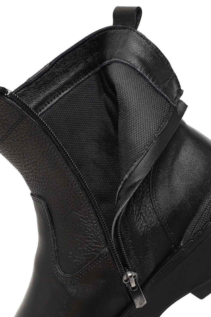 Men's Black Zippered Leather Casual Boot