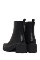 Women's Black Zippered Thick Heeled Leather Boot | Derimod