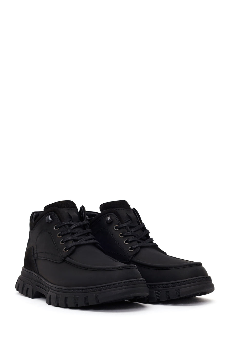 Male Black Lace-Up Chunky-Soled Nubuck Leather Casual Boots