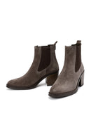 Woman Mink Heeled Suede Cowboy Boots | Derimod