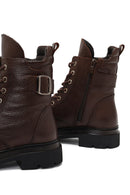 Women's Brown Lace-Up Zipper Leather Ankle Boots | Derimod