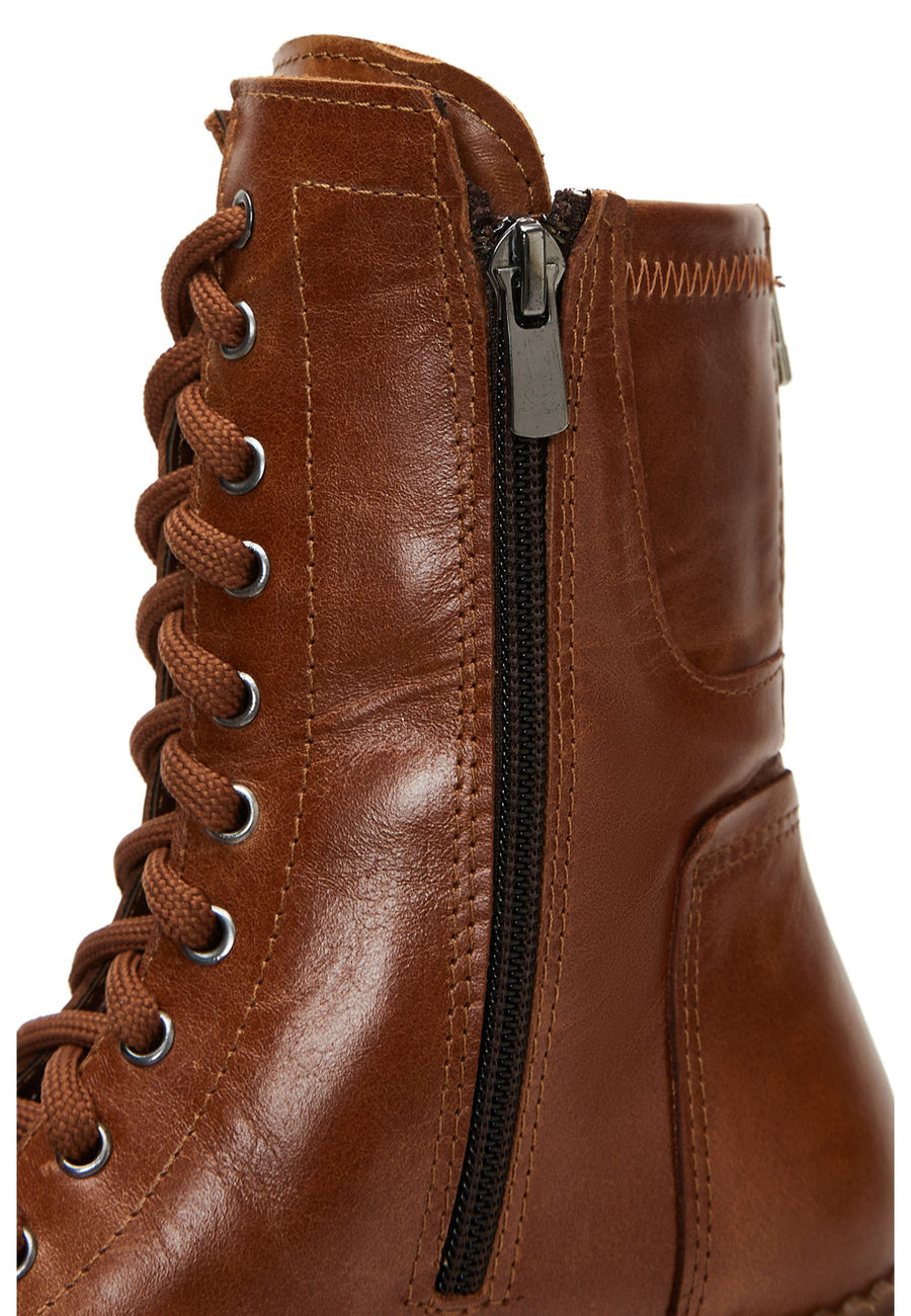Women's Tan Leather Zippered Flat Boots