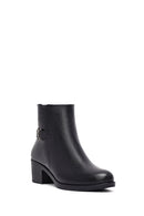Woman Black Zip Closure Thick-Heeled Leather Boots | Derimod