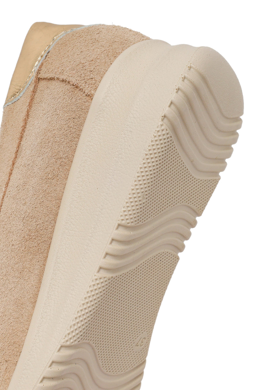 Woman Beige Buckle Wedge-Heel Suede Leather Comfort Loafer