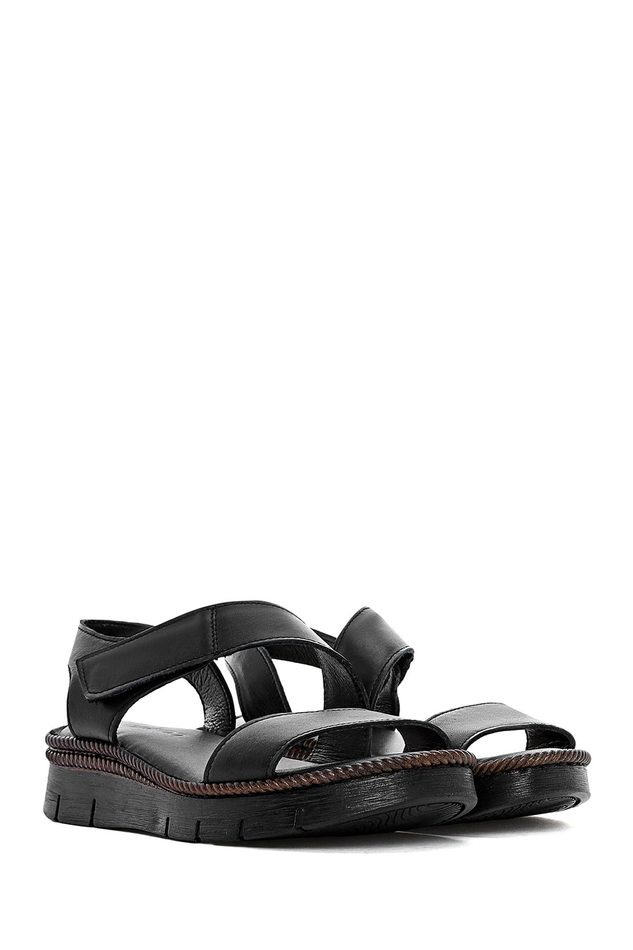 Women's Black Strappy Leather Comfort Sandals
