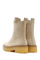 Women's Beige Thick Soled Zippered Suede Leather Boots | Derimod