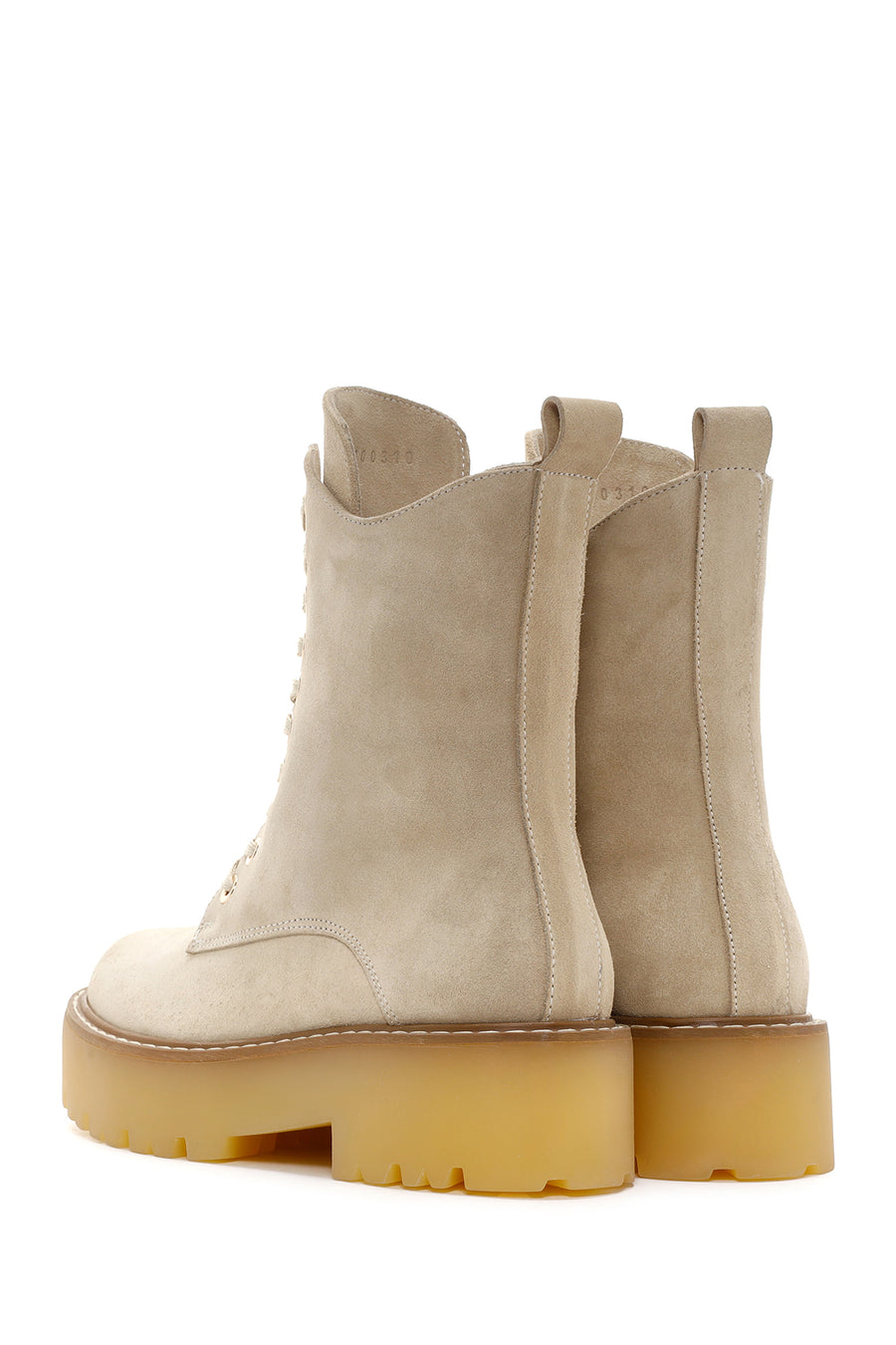 Women's Beige Thick Soled Zippered Suede Leather Boots