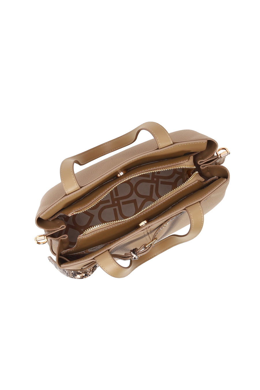 Woman Dark Beige Long-Strap Patterned Shoulder Bag