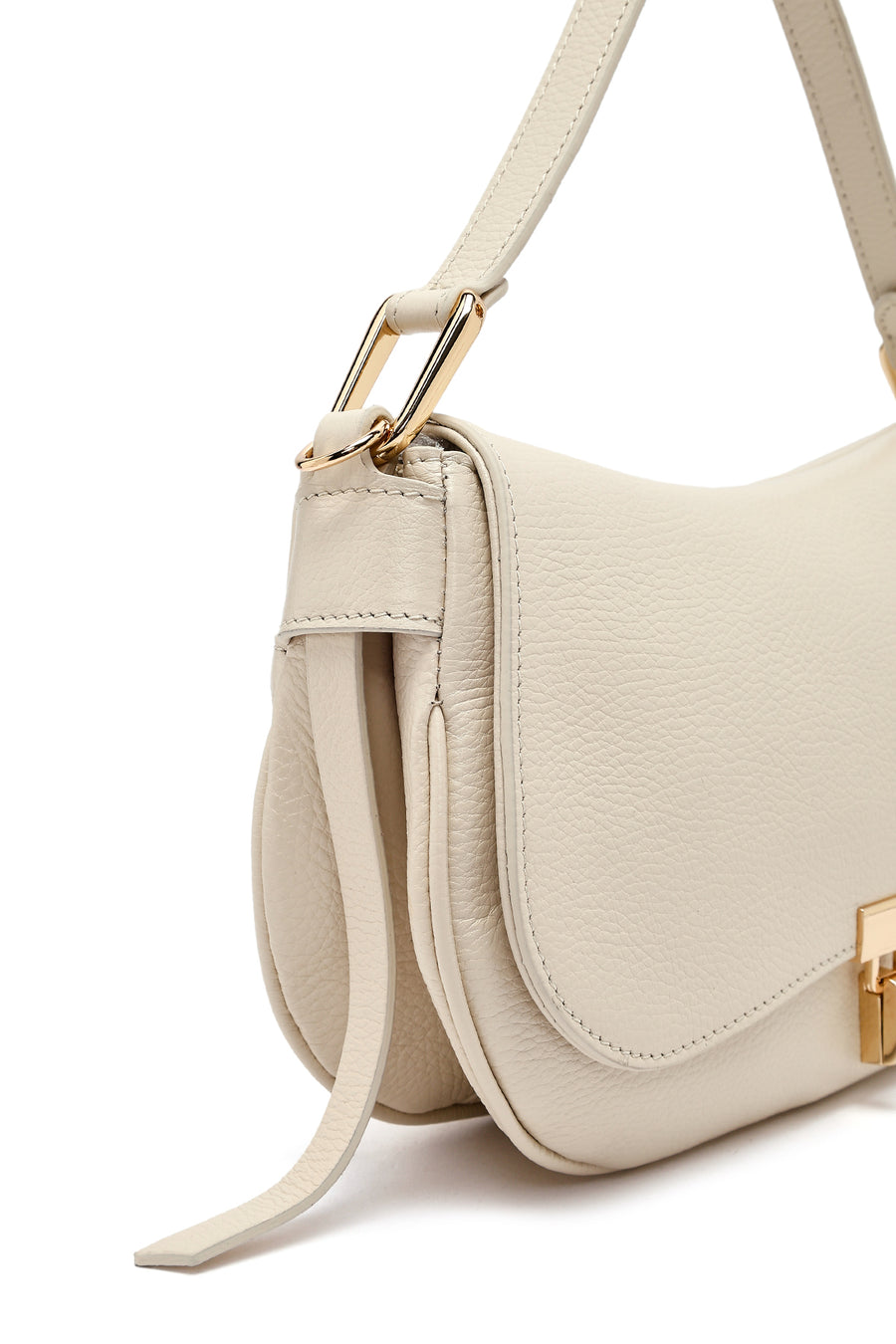 Woman Cream Long Strap Leather Shoulder bag