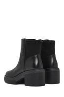 Geox Women's Black Spherica Thick Heel Zippered Leather Boots | Derimod