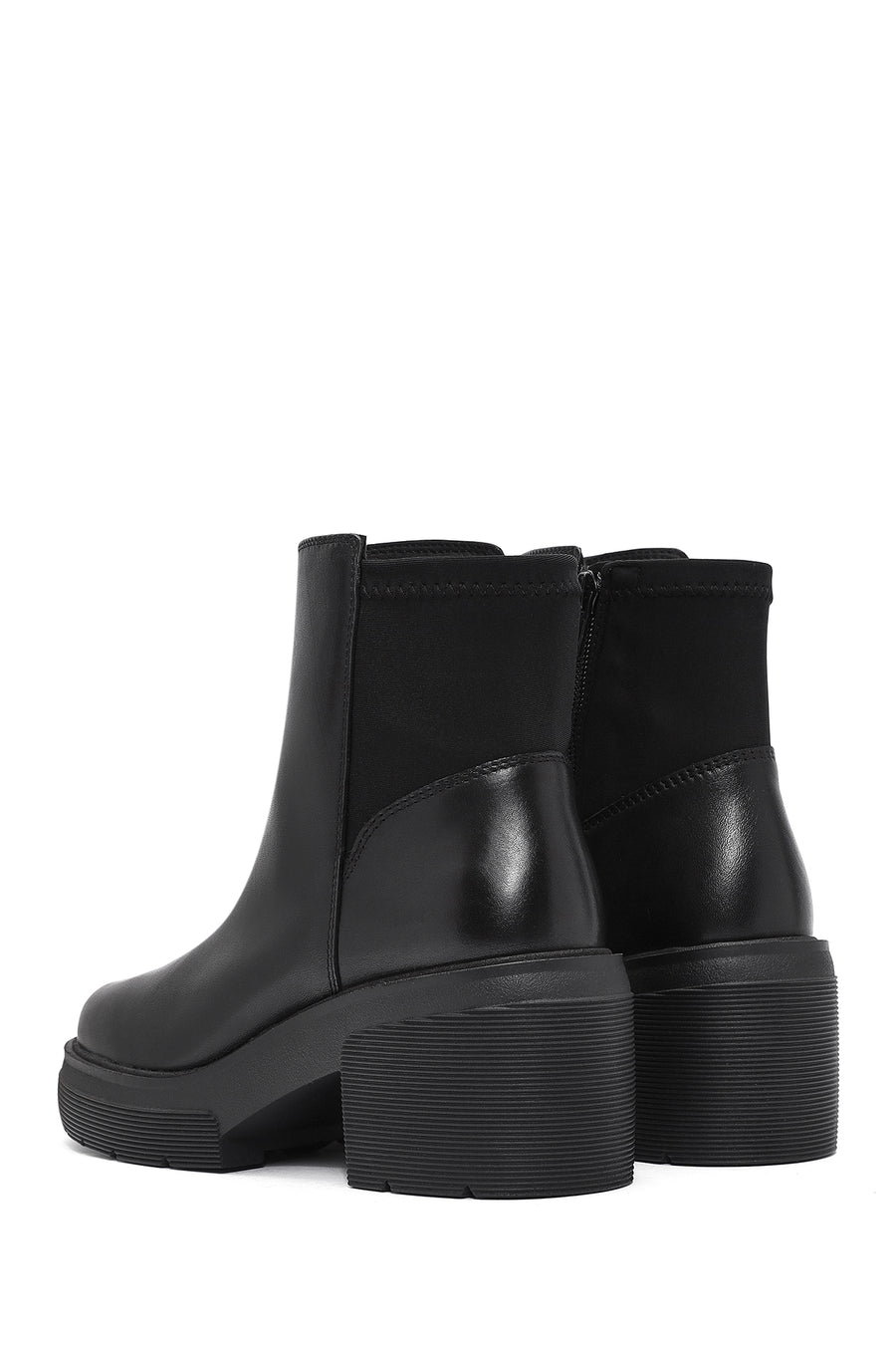 Geox Women's Black Spherica Thick Heel Zippered Leather Boots