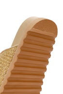 Women's Beige Straw Stone Slippers | Derimod