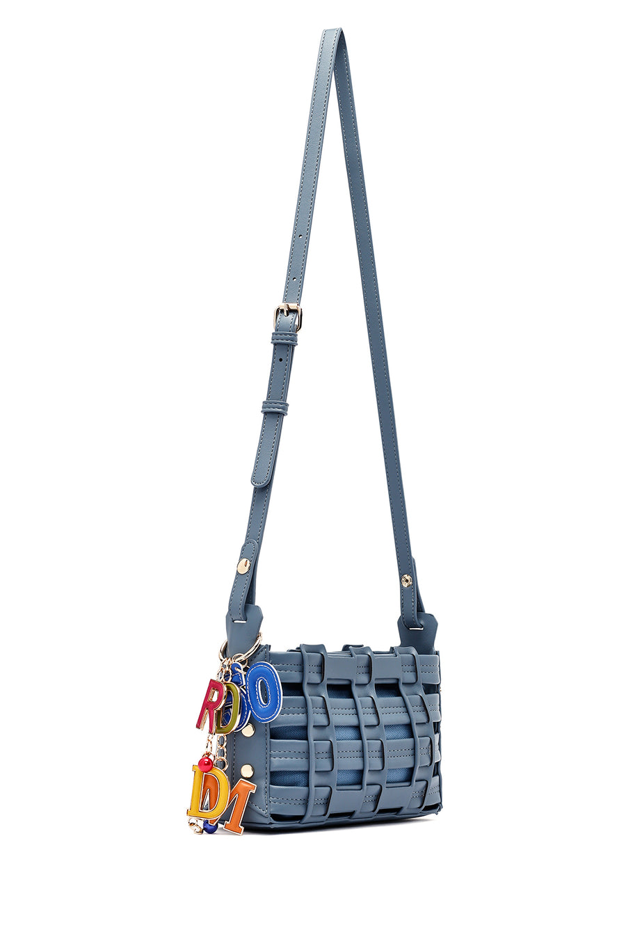 Woman Blue Long Strap Knitted Crossbody Bag