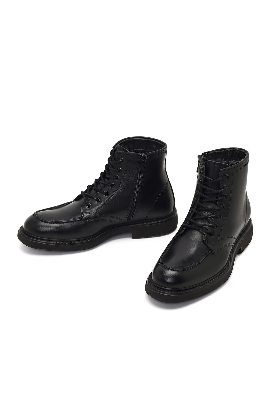 Men's Black Lace-Up Zipper Leather Casual Boot